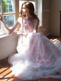 Tulle Halter A Line Floral Pink Prom Dress