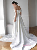 Sleeveless Strapless A Line Satin Ruffles Wedding Dress