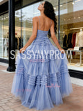 Pleats Tulle V Neck Sparkle Light Ruffles Prom Dress