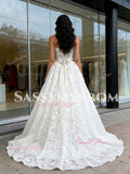 A Line Sleeveless Cut Out Lace Sweetheart Wedding Dress