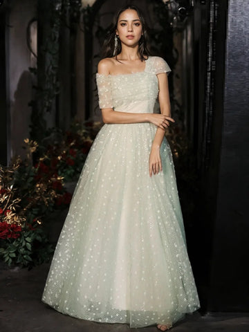 Sparkle Tea Length Tulle One Shoulder Homecoming Dress