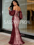 Long Sleeves Strapless Beading Trumpet Mermaid Prom Dress