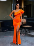 Ruffles Orange Trumpet Mermaid Off The Shoulder Prom Dress