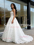A Line Sleeveless Cut Out Lace Sweetheart Wedding Dress