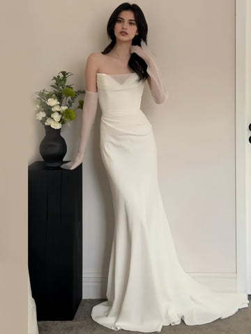 Sweetheart Mesh Sheath Column Chiffon Wedding Dress