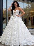 A Line Sleeveless Cut Out Lace Sweetheart Wedding Dress