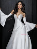 Sweetheart Satin Long Sleeve A Line Wedding Dress