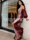 Long Sleeves Strapless Beading Trumpet Mermaid Prom Dress