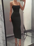 Black Ankle Length Bodycon Slim Maxi Cami Dress