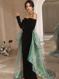 Floor Length Spandex Green Long Sleeve Prom Dress