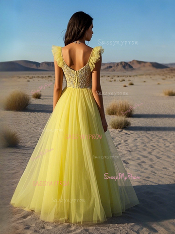 Yellow Puffy Sleeves A Line Backless Beading Prom Dress Custom Made / White Yellow Puffy Sleeves A Line Backless Beading Prom Dress Custom Made / White