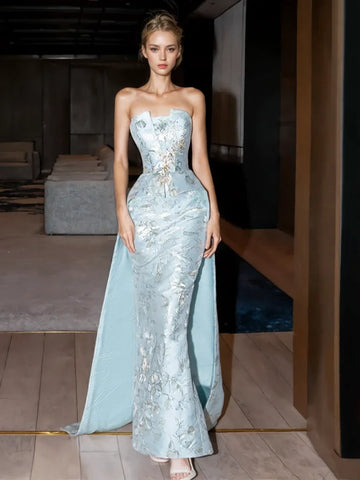 Sheath Column Print Blue Detachable Train Prom Dress Sassymyprom Sheath Column Print Blue Detachable Train Prom Dress Sassymyprom