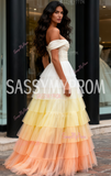 Ombre Off The Shoulder Ruched Layers A Line Prom Dress