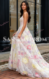 Spaghetti Straps Flower Beading Colorful A Line Prom Dress