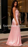 One Shoulder Sheath Column Pink Chiffon Prom Dress