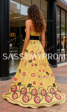 Sweetheart Embroidery A Line Yellow Prom Dress With Slit