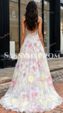 Spaghetti Straps Flower Beading Colorful A Line Prom Dress