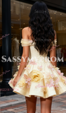 Off The Shoulder Feather Flower Yellow Homecoming Dress