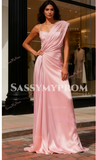 One Shoulder Sheath Column Pink Chiffon Prom Dress