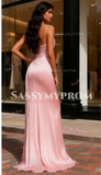 One Shoulder Sheath Column Pink Chiffon Prom Dress