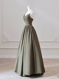 Flowing Satin Draped Bodice Green Prom Dress