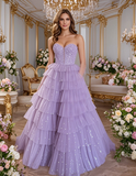 Beading Sparkle Lavender Sweetheart Layer Tulle Prom Dress