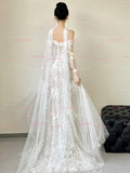 A Line Lace Off The Shoulder Wedding Dress With Slit