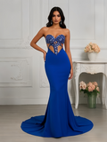 Cut Out Trumpet Mermaid Sweetheart Royal Blue Beading Prom Dress