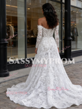 Long Sleeve A Line Lace Off The Shoulder Wedding Dress