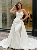 Trumpet Mermaid Detachable Train Sweetheart Satin Wedding Dress
