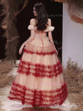 Tulle Layers Flower Off The Shoulder `Prom Dress