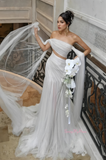 Tulle Trumpet Mermaid Off The Shoulder Wedding Dress With Slit