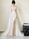 A Line Lace Off The Shoulder Wedding Dress With Slit