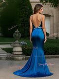 Backless Beading Spaghetti Straps Trumpet Mermaid Prom Dress