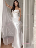 Satin Ruched Long Sleeve Strapless Trumpet Mermaid Wedding Dress