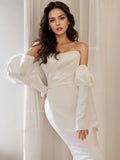 Satin Ruched Long Sleeve Strapless Trumpet Mermaid Wedding Dress