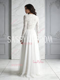 Long Sleeve A Line Tulle Scoop Lace Wedding Dress