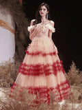 Tulle Layers Flower Off The Shoulder `Prom Dress
