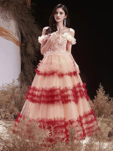 Tulle Layers Flower Off The Shoulder `Prom Dress