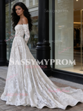 Long Sleeve A Line Lace Off The Shoulder Wedding Dress