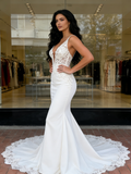 Trumpet Mermaid Appliques V Neck Wedding Dress