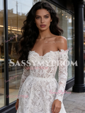 Long Sleeve A Line Lace Off The Shoulder Wedding Dress