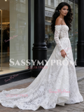 Long Sleeve A Line Lace Off The Shoulder Wedding Dress
