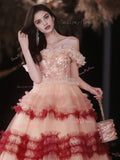 Tulle Layers Flower Off The Shoulder `Prom Dress