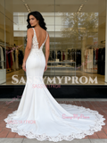 Trumpet Mermaid Appliques V Neck Wedding Dress