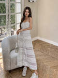 Button-Down Front White Lace Maxi Dress