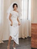 Ruched Sheath Column Satin One Shoulder Wedding Dress