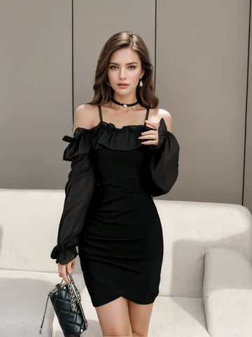 Off-Shoulder Chic Sleeve  Black Dress