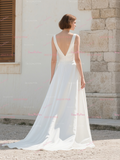 Beading A Line Satin V Neck Wedding Dress With Slit