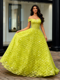 Spaghetti Straps Beading Tulle YellowA Line Prom Dress